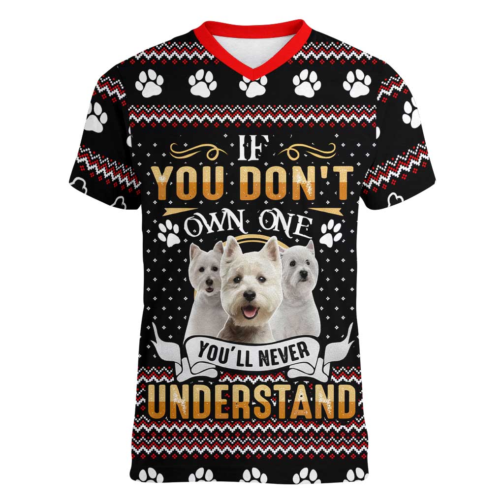 West Highland White Terrier Christmas Women V-Neck T-Shirt Xmas Holiday Patterns - Wonder Print Shop