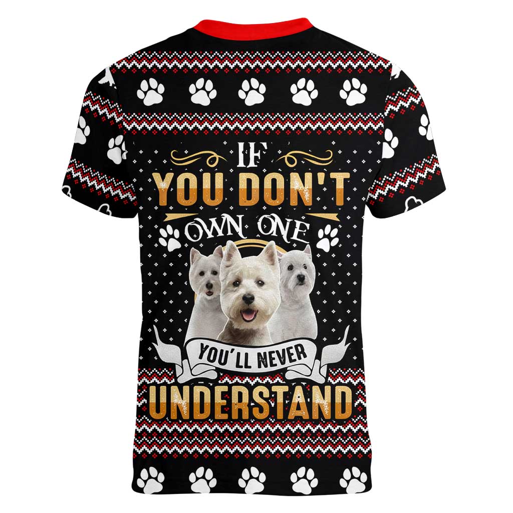 West Highland White Terrier Christmas Women V-Neck T-Shirt Xmas Holiday Patterns - Wonder Print Shop