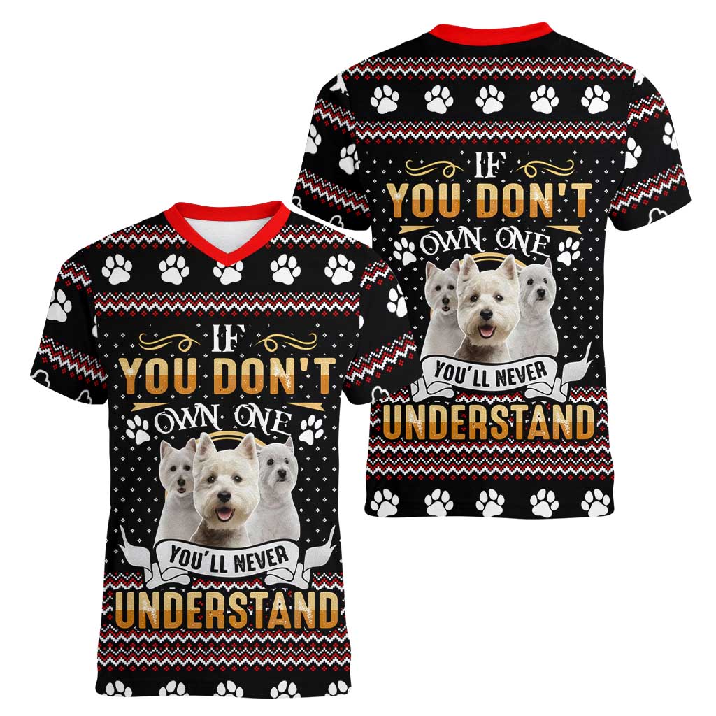 West Highland White Terrier Christmas Women V-Neck T-Shirt Xmas Holiday Patterns - Wonder Print Shop