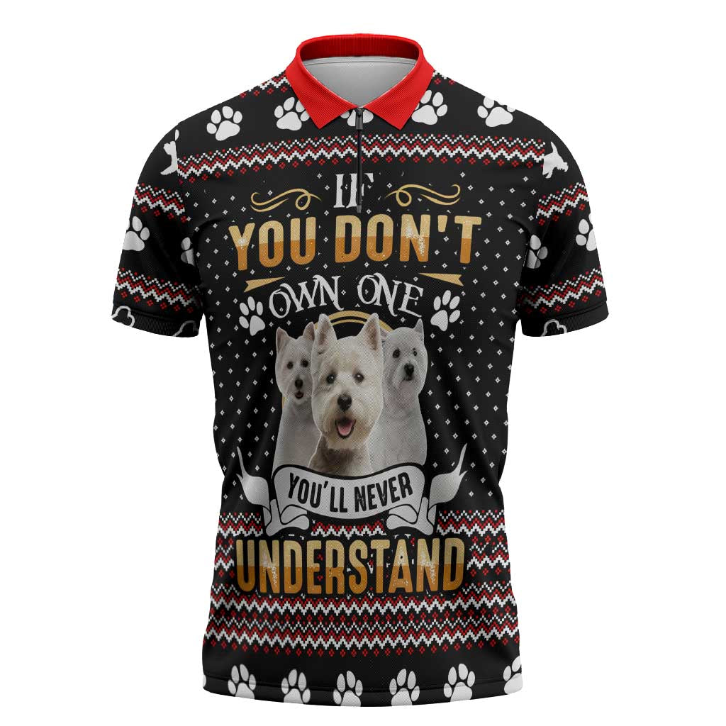 West Highland White Terrier Christmas Zipper Polo Shirt Xmas Holiday Patterns - Wonder Print Shop