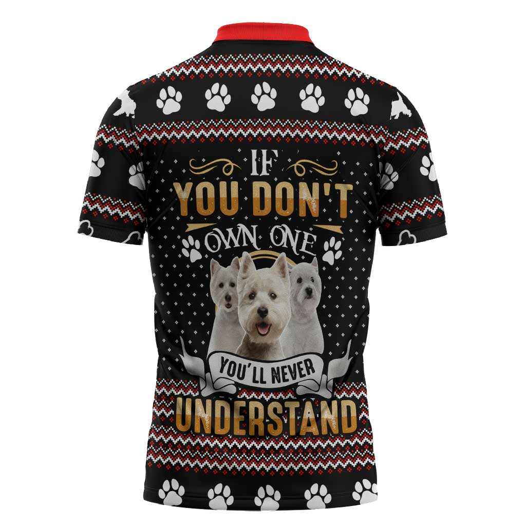 West Highland White Terrier Christmas Zipper Polo Shirt Xmas Holiday Patterns - Wonder Print Shop