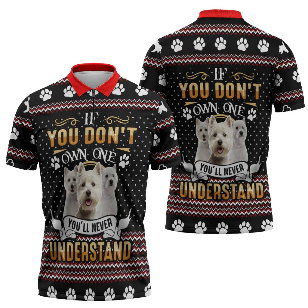 West Highland White Terrier Christmas Zipper Polo Shirt Xmas Holiday Patterns - Wonder Print Shop