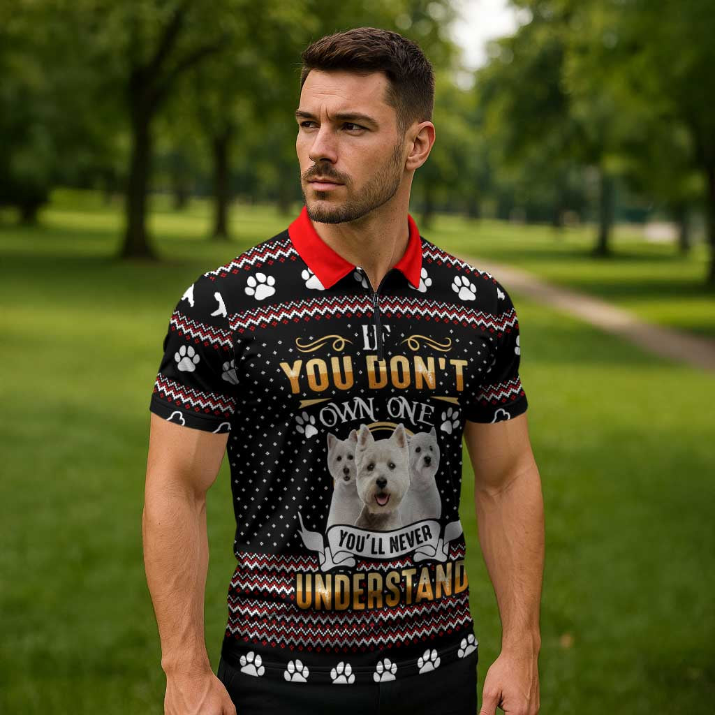 West Highland White Terrier Christmas Zipper Polo Shirt Xmas Holiday Patterns - Wonder Print Shop