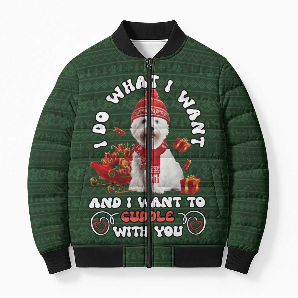 West Highland White Terrier Christmas Bomber Puffer Jacket Xmas Holiday Patterns - Wonder Print Shop