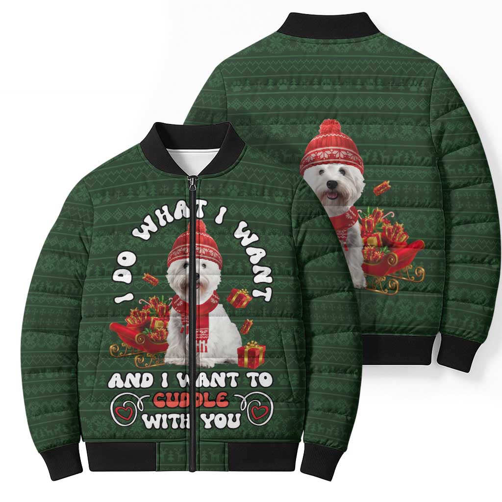West Highland White Terrier Christmas Bomber Puffer Jacket Xmas Holiday Patterns - Wonder Print Shop