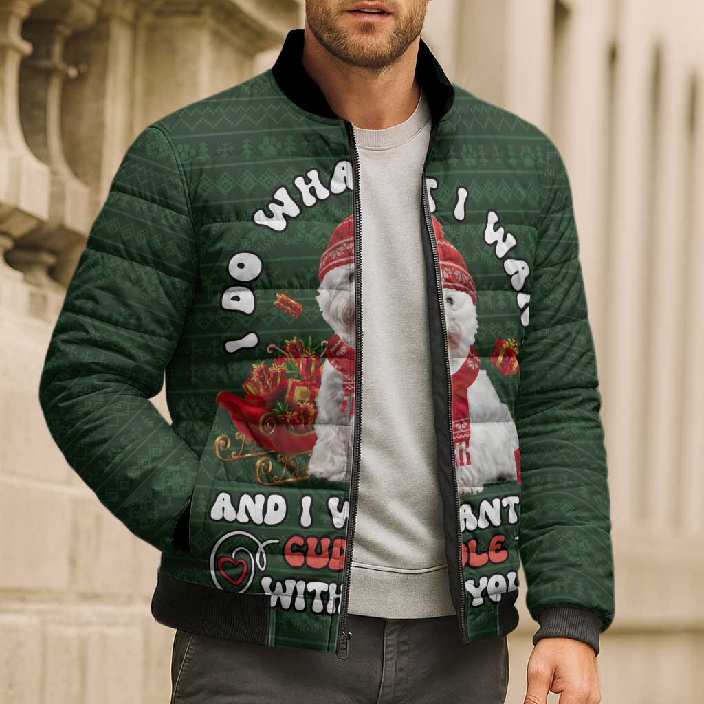 West Highland White Terrier Christmas Bomber Puffer Jacket Xmas Holiday Patterns - Wonder Print Shop