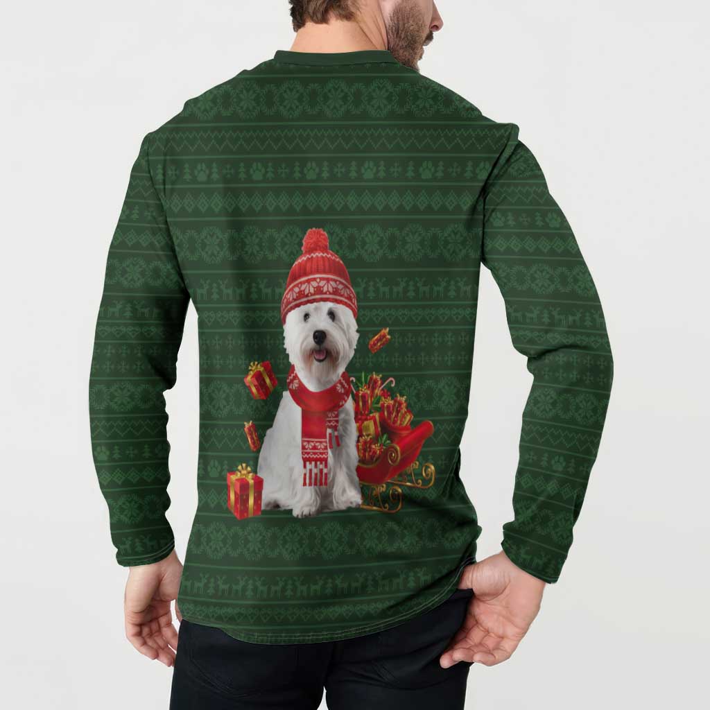 West Highland White Terrier Christmas Button Sweatshirt Xmas Holiday Patterns - Wonder Print Shop