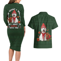 West Highland White Terrier Christmas Couples Matching Long Sleeve Bodycon Dress and Hawaiian Shirt Xmas Holiday Patterns - Wonder Print Shop