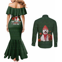 West Highland White Terrier Christmas Couples Matching Mermaid Dress and Long Sleeve Button Shirt Xmas Holiday Patterns - Wonder Print Shop