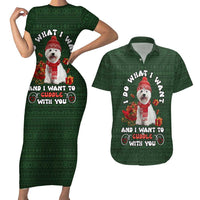 West Highland White Terrier Christmas Couples Matching Short Sleeve Bodycon Dress and Hawaiian Shirt Xmas Holiday Patterns - Wonder Print Shop