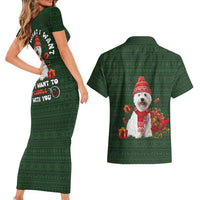 West Highland White Terrier Christmas Couples Matching Short Sleeve Bodycon Dress and Hawaiian Shirt Xmas Holiday Patterns - Wonder Print Shop