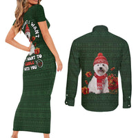 West Highland White Terrier Christmas Couples Matching Short Sleeve Bodycon Dress and Long Sleeve Button Shirt Xmas Holiday Patterns - Wonder Print Shop