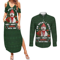 West Highland White Terrier Christmas Couples Matching Summer Maxi Dress and Long Sleeve Button Shirt Xmas Holiday Patterns - Wonder Print Shop