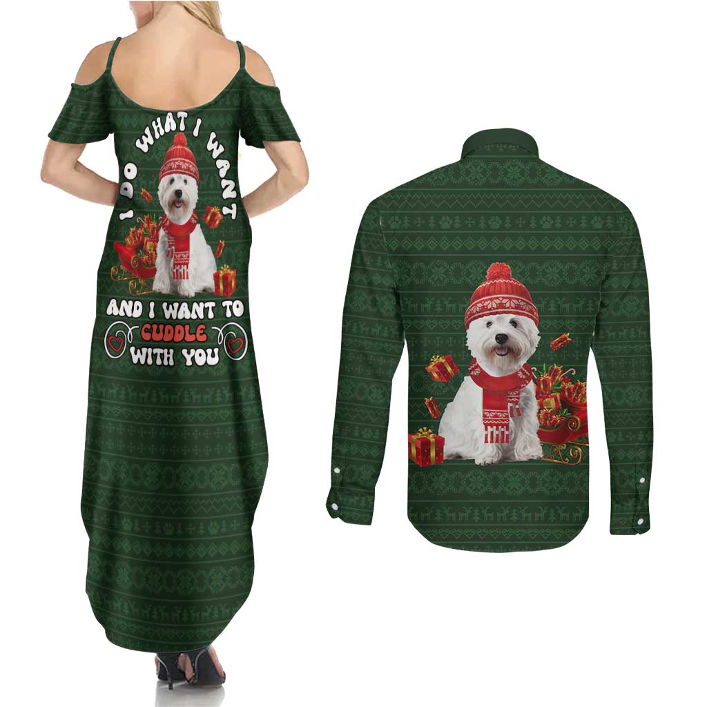 West Highland White Terrier Christmas Couples Matching Summer Maxi Dress and Long Sleeve Button Shirt Xmas Holiday Patterns - Wonder Print Shop