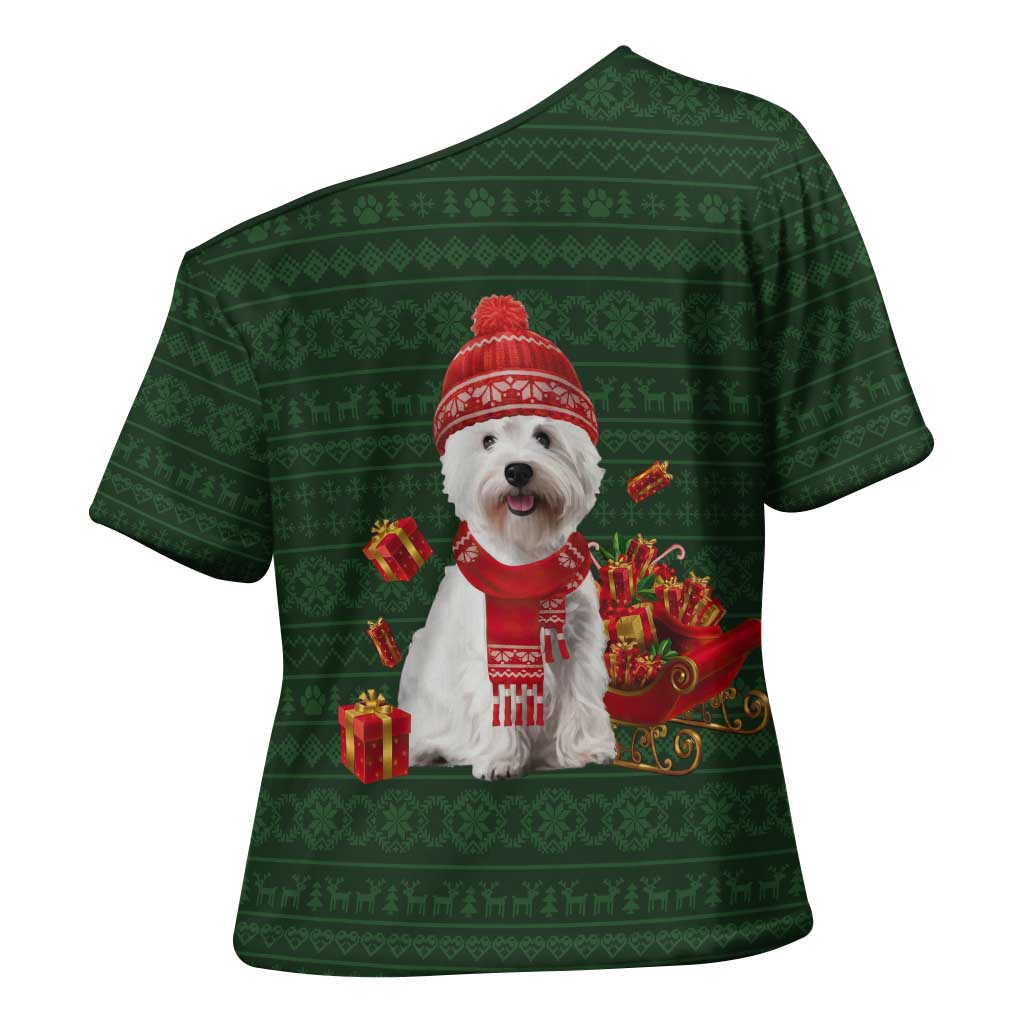 West Highland White Terrier Christmas Cross Shoulder Shirt Xmas Holiday Patterns - Wonder Print Shop