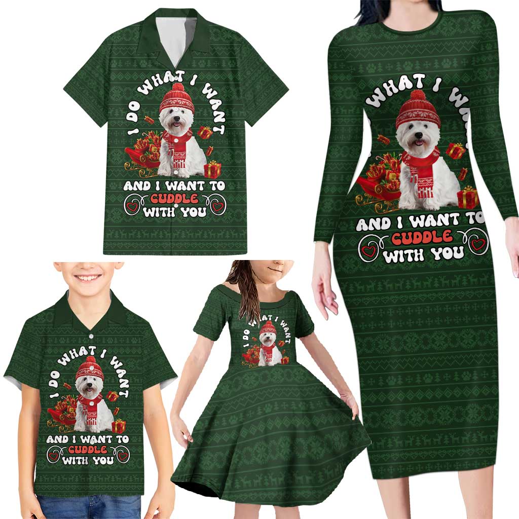 West Highland White Terrier Christmas Family Matching Long Sleeve Bodycon Dress and Hawaiian Shirt Xmas Holiday Patterns - Wonder Print Shop