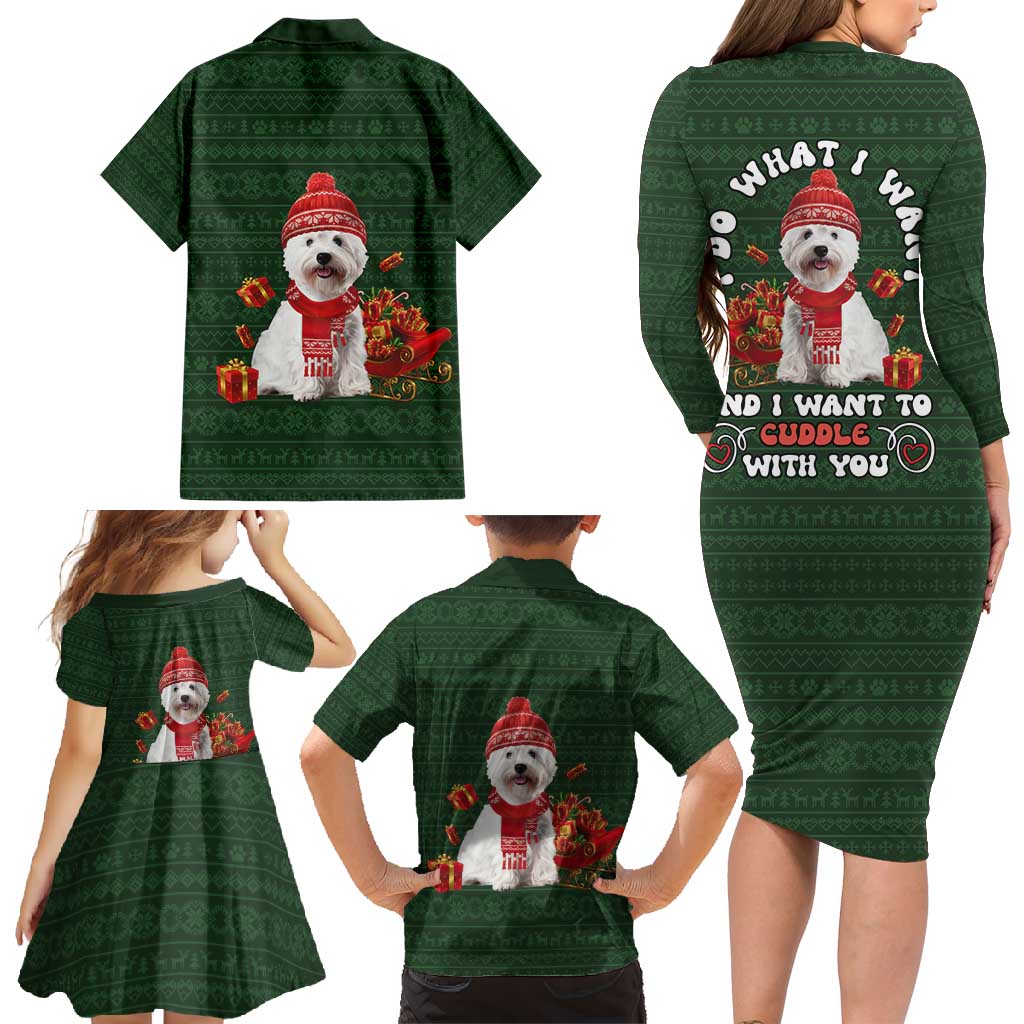West Highland White Terrier Christmas Family Matching Long Sleeve Bodycon Dress and Hawaiian Shirt Xmas Holiday Patterns - Wonder Print Shop