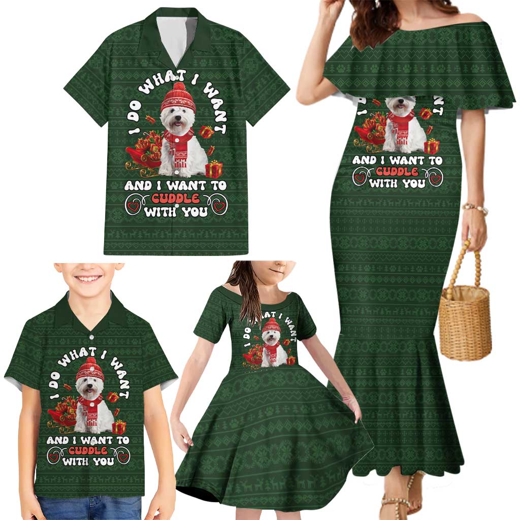 West Highland White Terrier Christmas Family Matching Mermaid Dress and Hawaiian Shirt Xmas Holiday Patterns - Wonder Print Shop