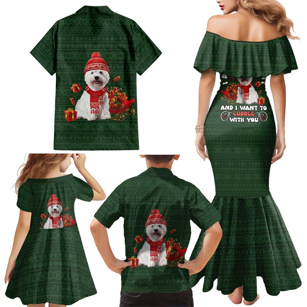 West Highland White Terrier Christmas Family Matching Mermaid Dress and Hawaiian Shirt Xmas Holiday Patterns - Wonder Print Shop