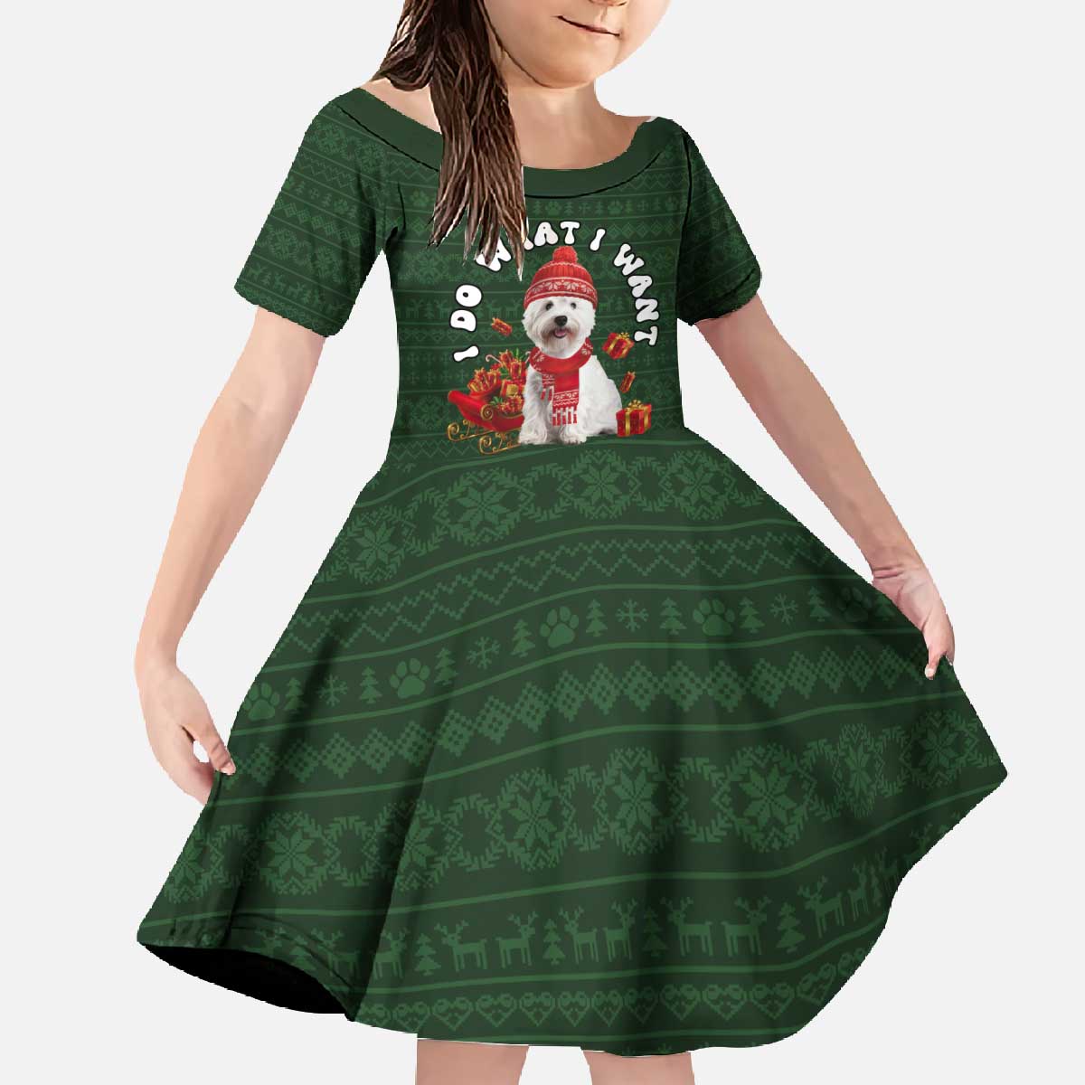 West Highland White Terrier Christmas Family Matching Off The Shoulder Long Sleeve Dress and Hawaiian Shirt Xmas Holiday Patterns - Wonder Print Shop