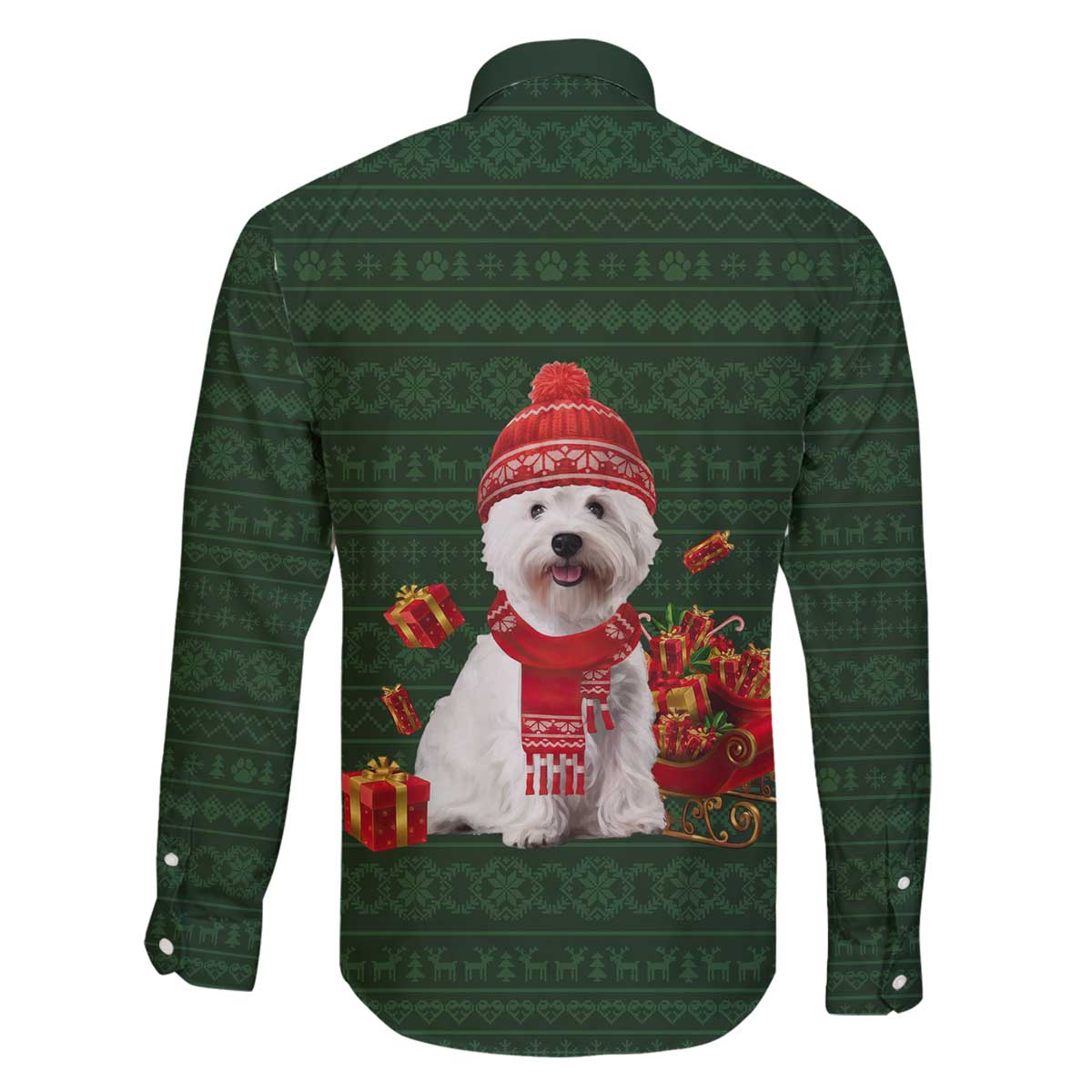 West Highland White Terrier Christmas Family Matching Off The Shoulder Long Sleeve Dress and Hawaiian Shirt Xmas Holiday Patterns - Wonder Print Shop