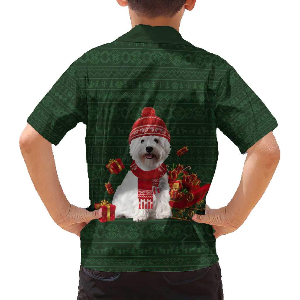 West Highland White Terrier Christmas Family Matching Off Shoulder Maxi Dress and Hawaiian Shirt Xmas Holiday Patterns - Wonder Print Shop