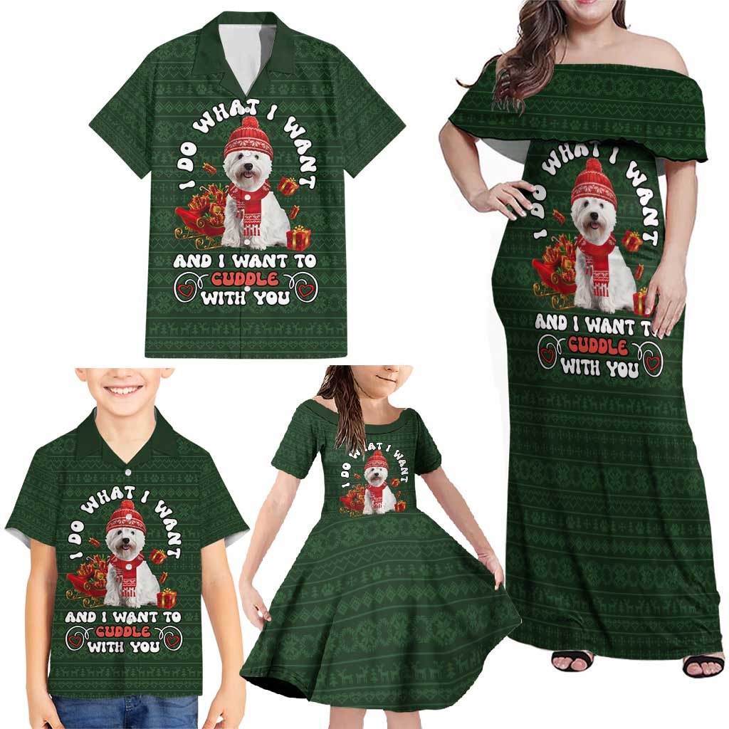 West Highland White Terrier Christmas Family Matching Off Shoulder Maxi Dress and Hawaiian Shirt Xmas Holiday Patterns - Wonder Print Shop