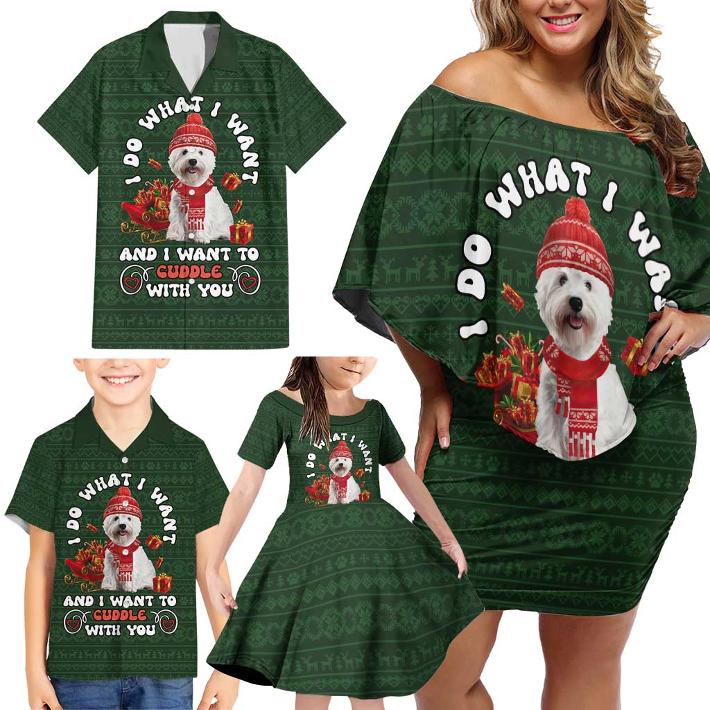 West Highland White Terrier Christmas Family Matching Off Shoulder Short Dress and Hawaiian Shirt Xmas Holiday Patterns - Wonder Print Shop