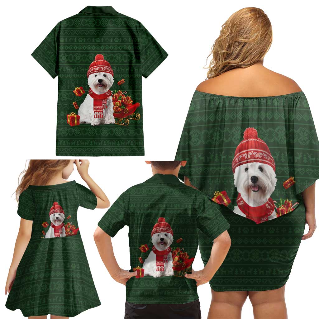 West Highland White Terrier Christmas Family Matching Off Shoulder Short Dress and Hawaiian Shirt Xmas Holiday Patterns - Wonder Print Shop
