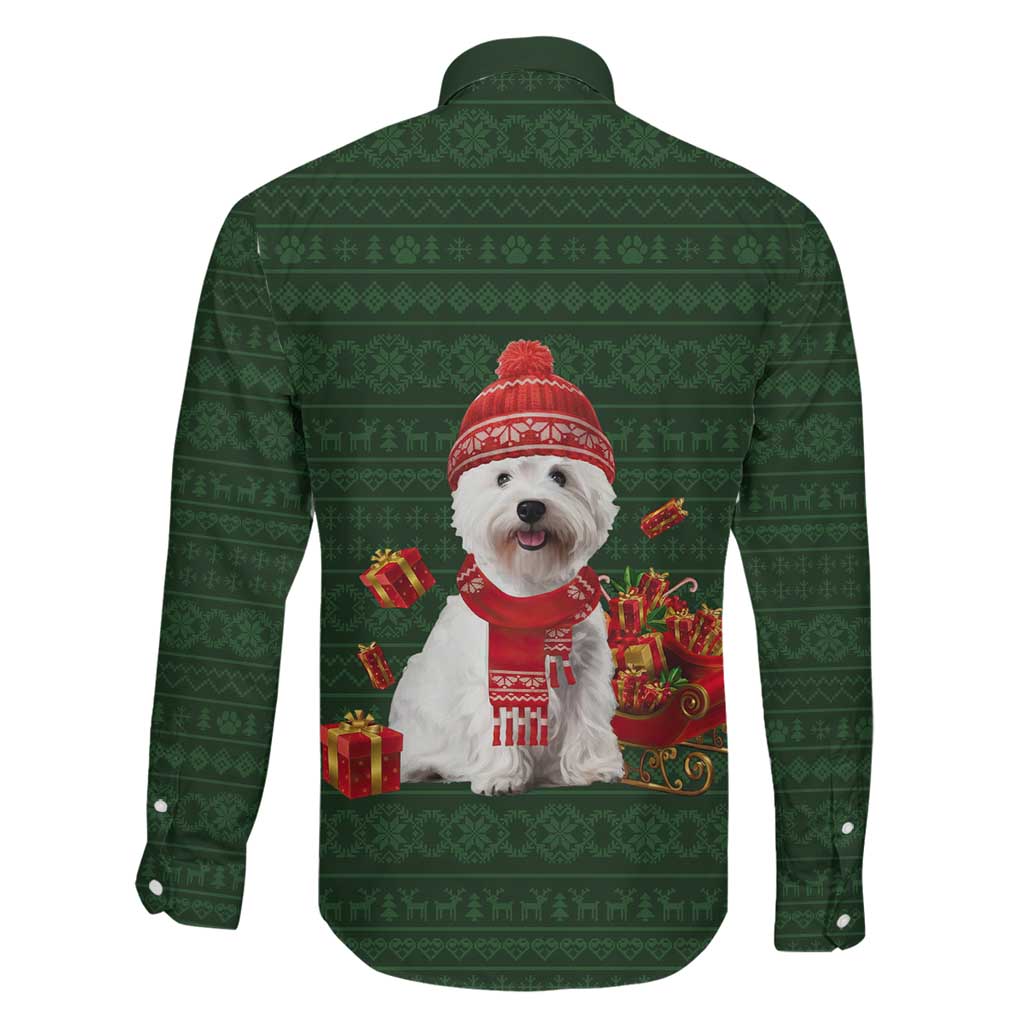 West Highland White Terrier Christmas Family Matching Off Shoulder Short Dress and Hawaiian Shirt Xmas Holiday Patterns - Wonder Print Shop