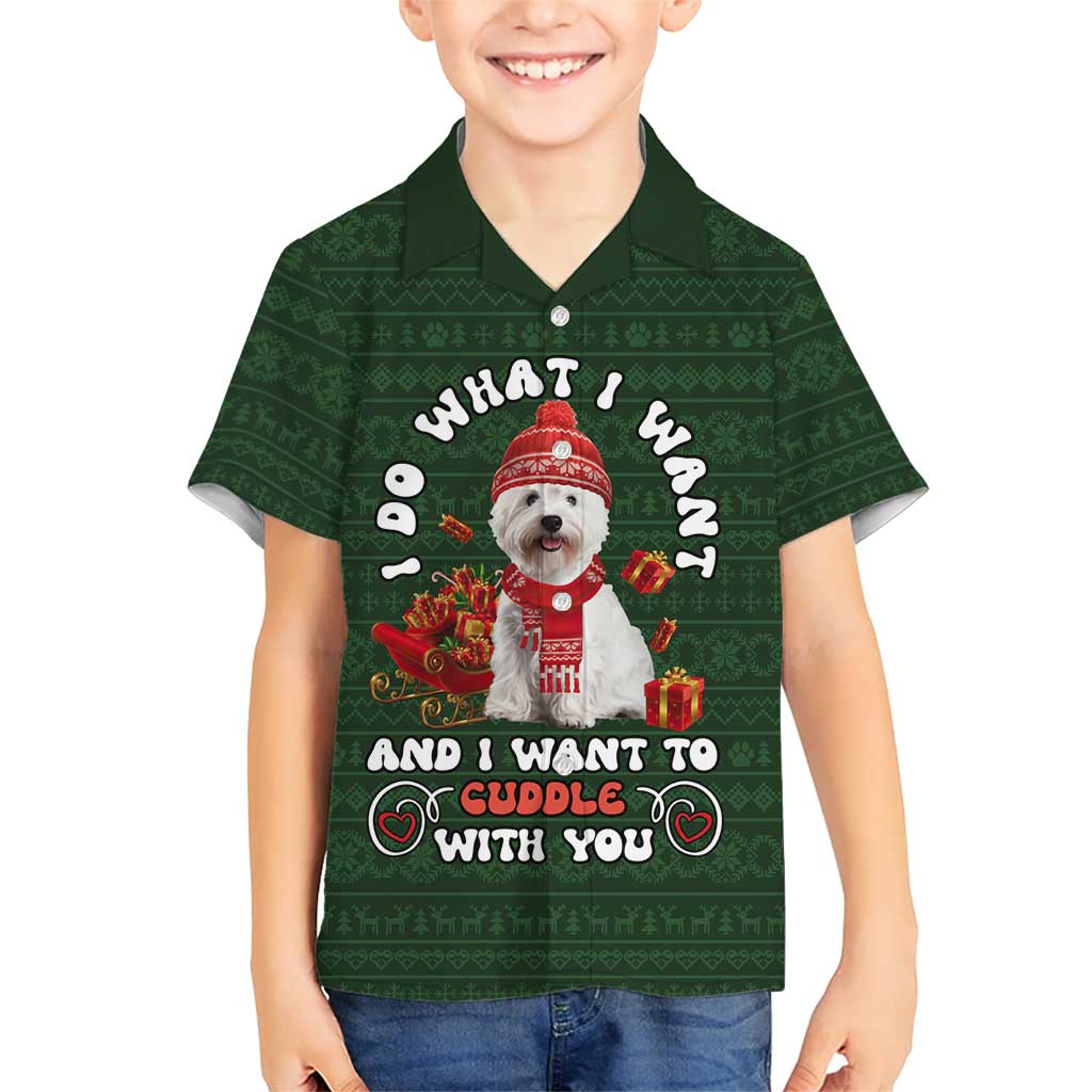 West Highland White Terrier Christmas Family Matching Off Shoulder Short Dress and Hawaiian Shirt Xmas Holiday Patterns - Wonder Print Shop
