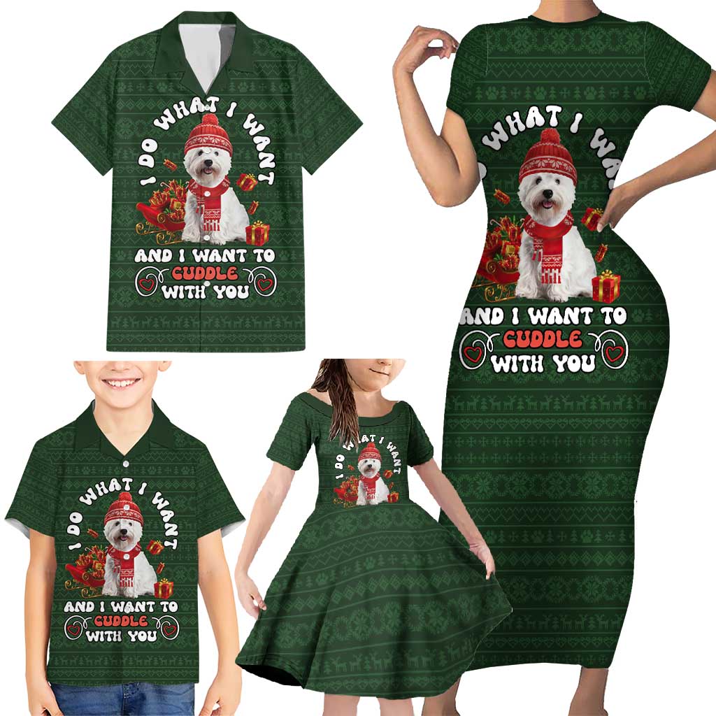 West Highland White Terrier Christmas Family Matching Short Sleeve Bodycon Dress and Hawaiian Shirt Xmas Holiday Patterns - Wonder Print Shop