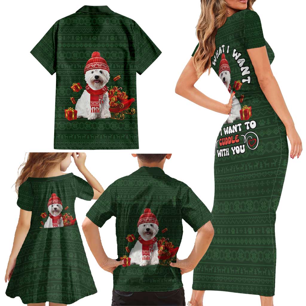 West Highland White Terrier Christmas Family Matching Short Sleeve Bodycon Dress and Hawaiian Shirt Xmas Holiday Patterns - Wonder Print Shop