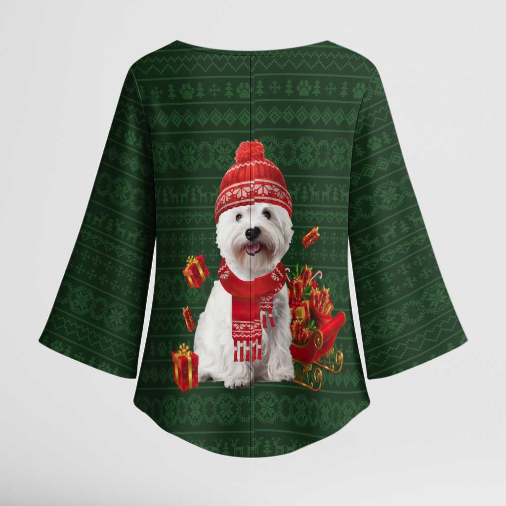 West Highland White Terrier Christmas Kimono Sleeve Blouse Xmas Holiday Patterns - Wonder Print Shop