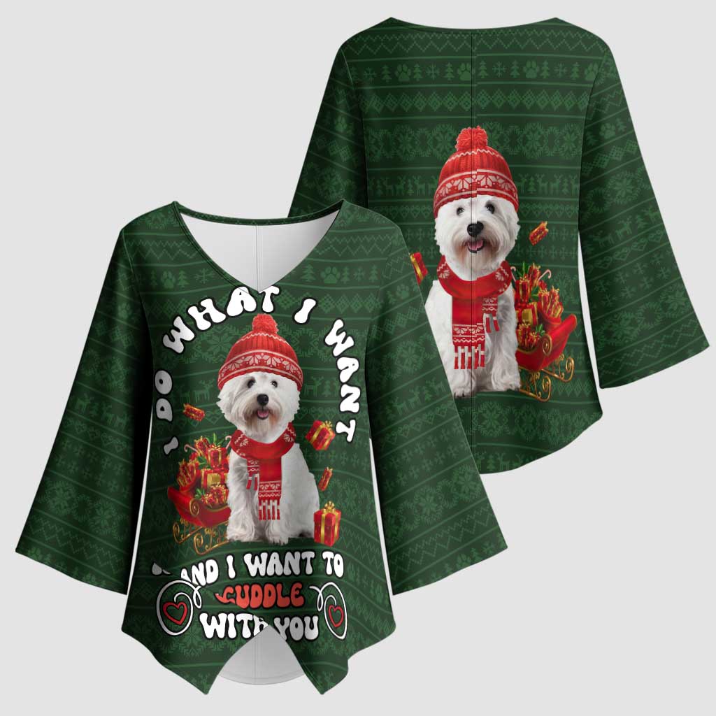 West Highland White Terrier Christmas Kimono Sleeve Blouse Xmas Holiday Patterns - Wonder Print Shop