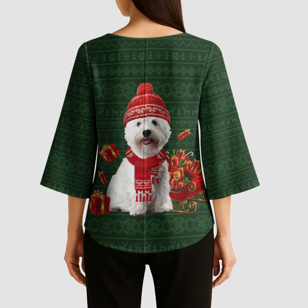 West Highland White Terrier Christmas Kimono Sleeve Blouse Xmas Holiday Patterns - Wonder Print Shop