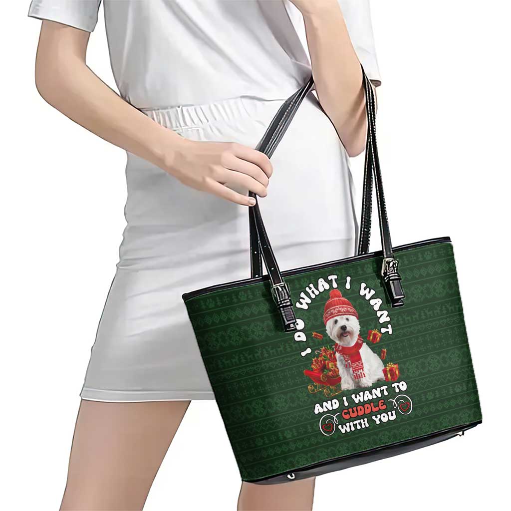West Highland White Terrier Christmas Leather Tote Bag Xmas Holiday Patterns - Wonder Print Shop
