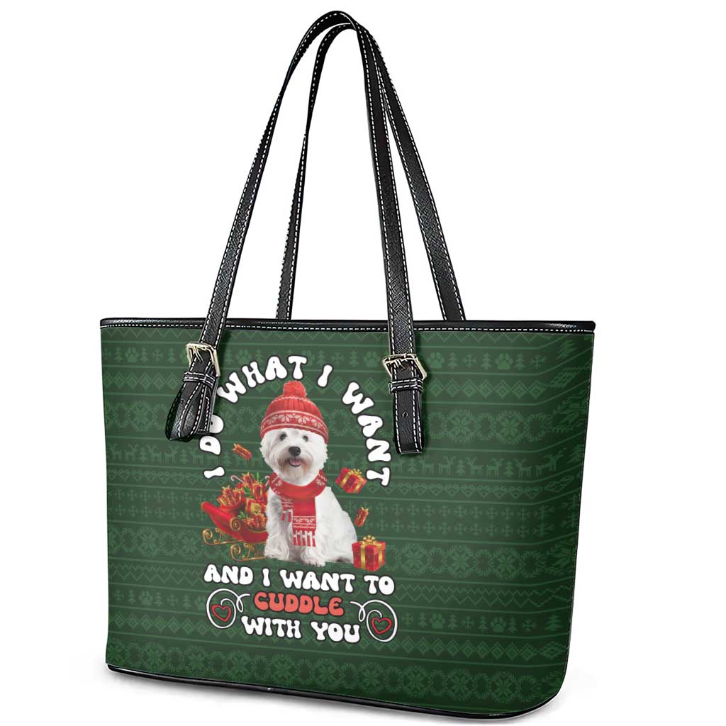 West Highland White Terrier Christmas Leather Tote Bag Xmas Holiday Patterns - Wonder Print Shop