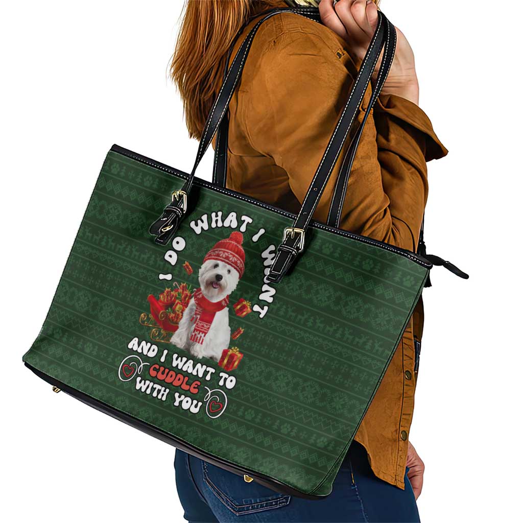 West Highland White Terrier Christmas Leather Tote Bag Xmas Holiday Patterns - Wonder Print Shop