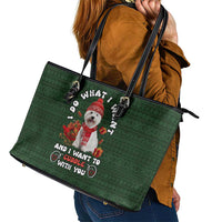 West Highland White Terrier Christmas Leather Tote Bag Xmas Holiday Patterns - Wonder Print Shop