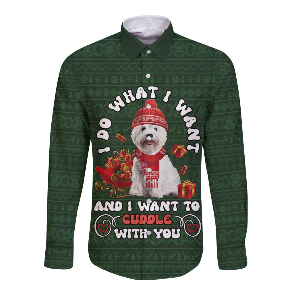 West Highland White Terrier Christmas Long Sleeve Button Shirt Xmas Holiday Patterns - Wonder Print Shop