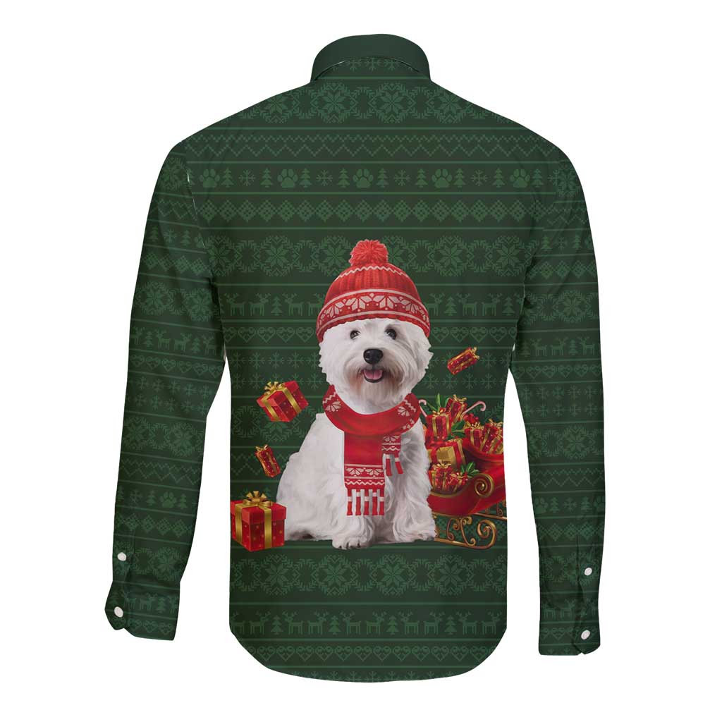 West Highland White Terrier Christmas Long Sleeve Button Shirt Xmas Holiday Patterns - Wonder Print Shop