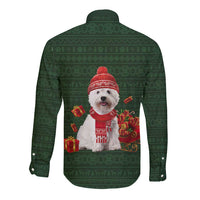 West Highland White Terrier Christmas Long Sleeve Button Shirt Xmas Holiday Patterns - Wonder Print Shop