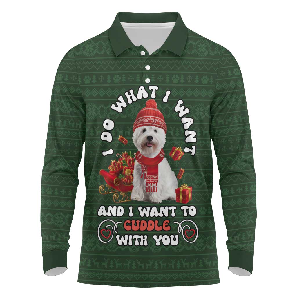 West Highland White Terrier Christmas Long Sleeve Polo Shirt Xmas Holiday Patterns - Wonder Print Shop