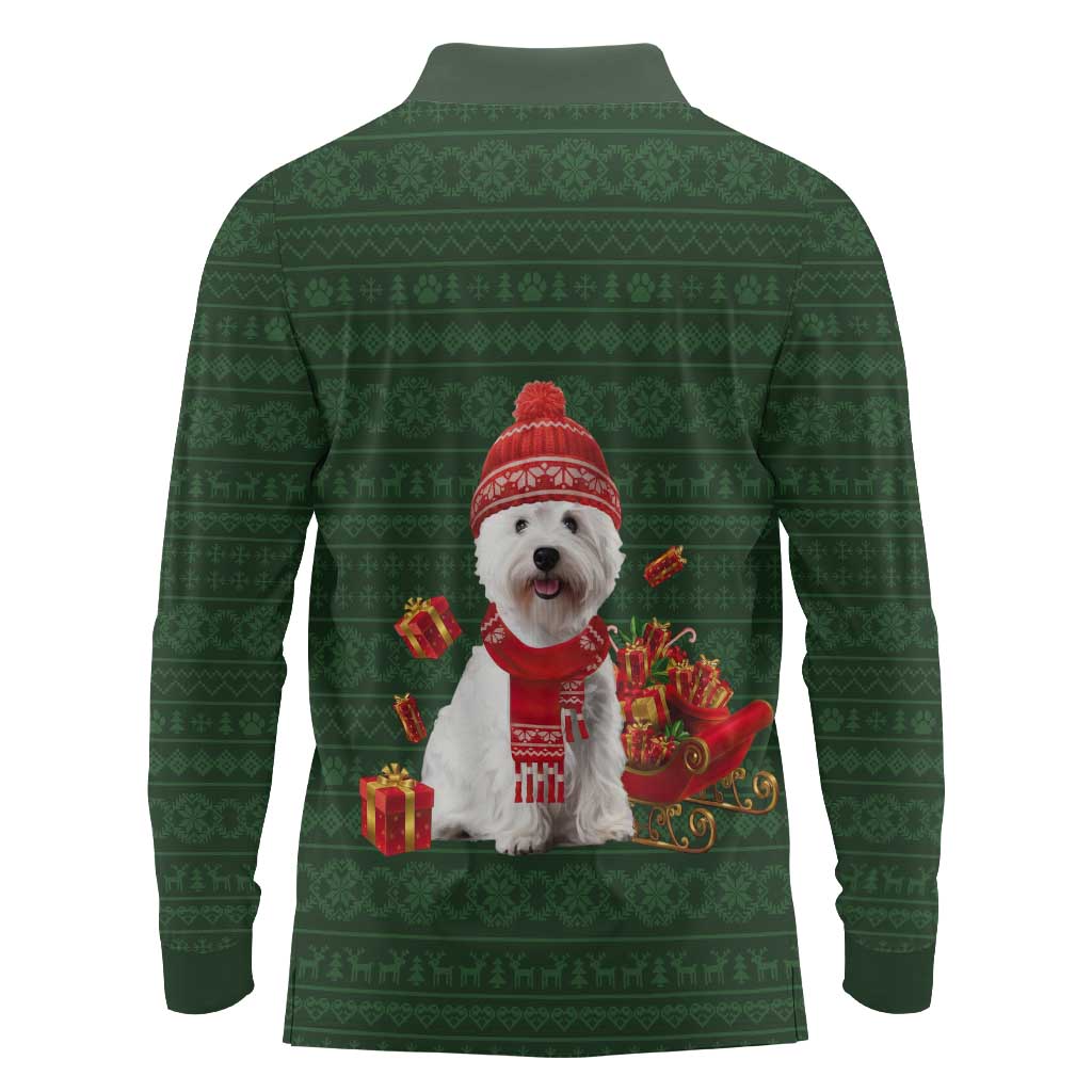 West Highland White Terrier Christmas Long Sleeve Polo Shirt Xmas Holiday Patterns - Wonder Print Shop