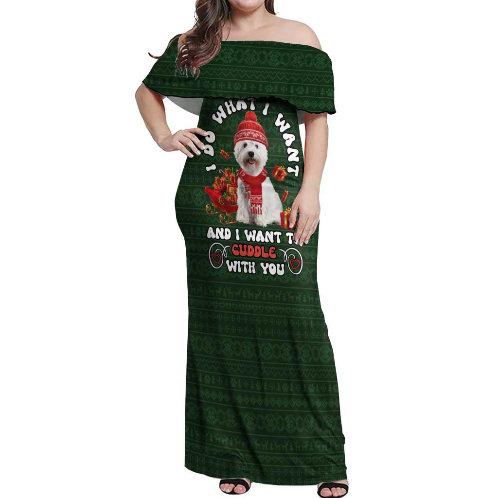 West Highland White Terrier Christmas Off Shoulder Maxi Dress Xmas Holiday Patterns - Wonder Print Shop
