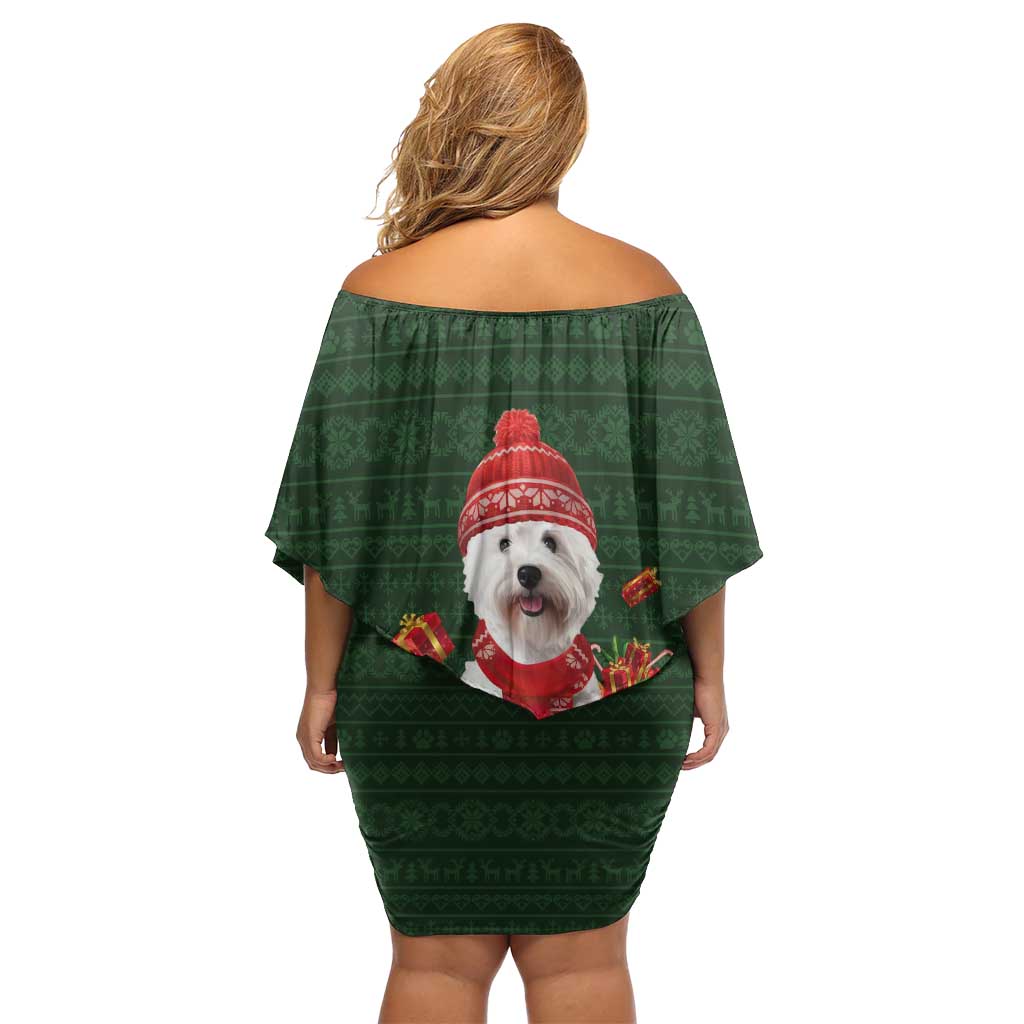 West Highland White Terrier Christmas Off Shoulder Short Dress Xmas Holiday Patterns - Wonder Print Shop