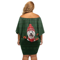 West Highland White Terrier Christmas Off Shoulder Short Dress Xmas Holiday Patterns - Wonder Print Shop