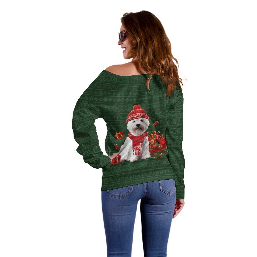 West Highland White Terrier Christmas Off Shoulder Sweater Xmas Holiday Patterns - Wonder Print Shop