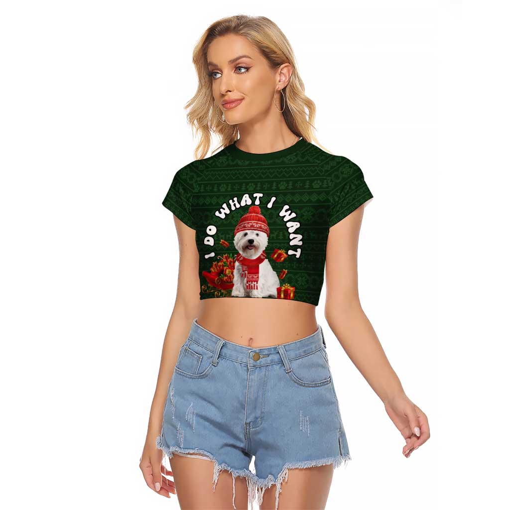 West Highland White Terrier Christmas Raglan Cropped T Shirt Xmas Holiday Patterns - Wonder Print Shop